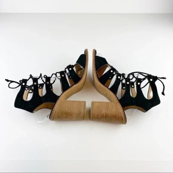 Dolce Vita Lyndon Lace Up Block Heel Black Suede Sandals Size 8.5 - Picture 7 of 11